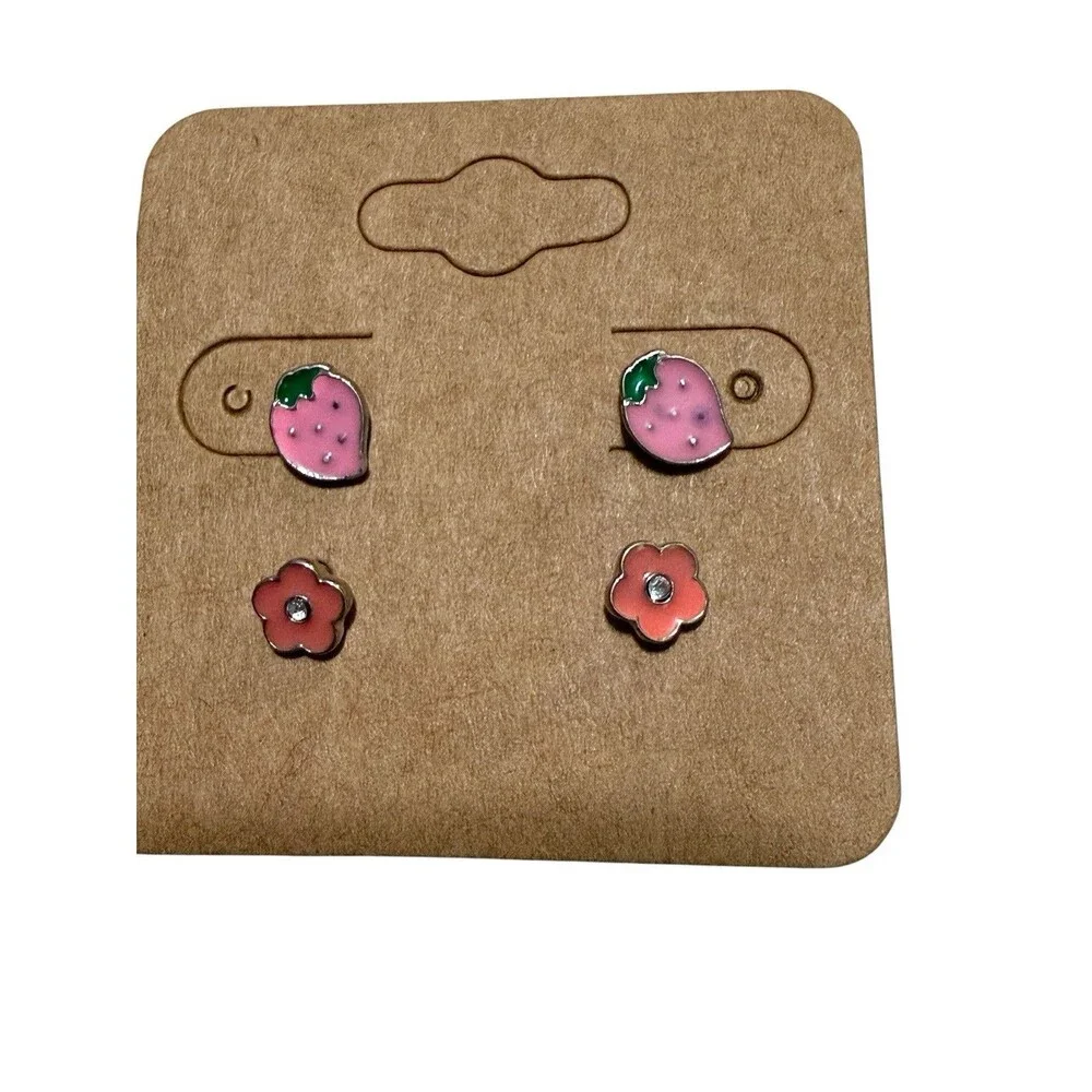 Children’s Hypoallergenic 6 Pair Earring Set Strawberry Butterfly Heart Feather